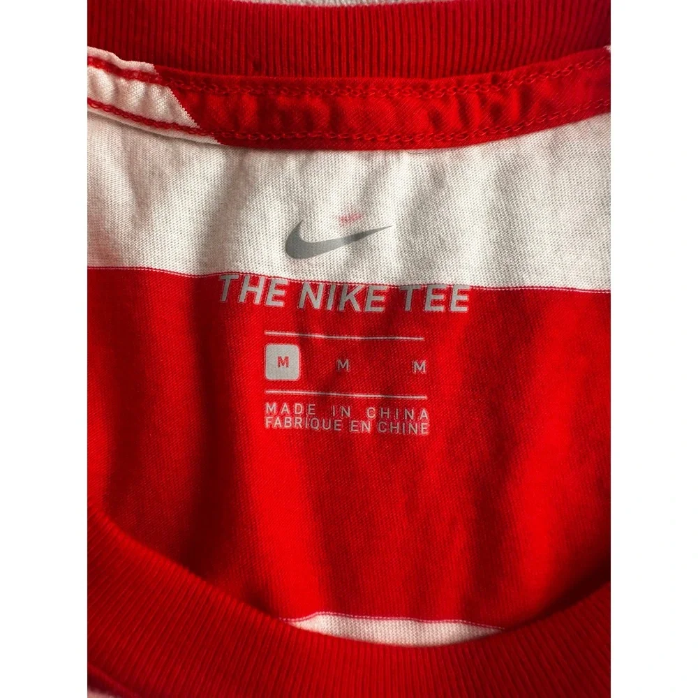 Nike Tee Mens Medium Red White Block Striped Big Double Swoosh Graphic T Shirt